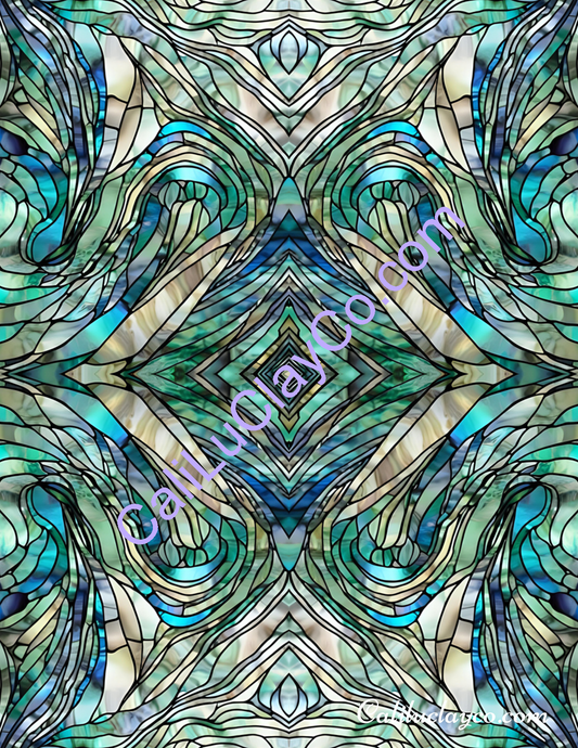 Abalone Stained Glass #2 Mirrored V. 1 & 2 Polymer Clay Water-Soluble Transfer Sheet / Tattoo Paper