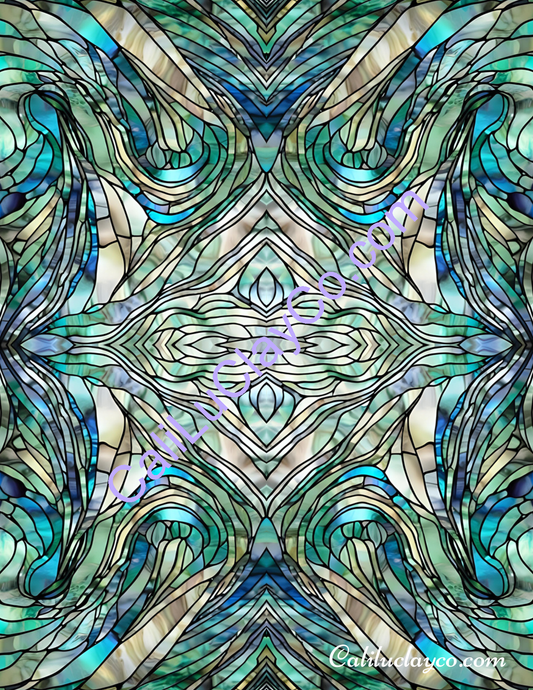Abalone Stained Glass #2 Mirrored V. 3 & 4 Polymer Clay Water-Soluble Transfer Sheet / Tattoo Paper