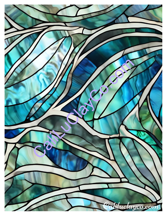 Abalone Stained Glass #3 Mirrored Left & Right Polymer Clay Water-Soluble Transfer Sheet / Tattoo Paper