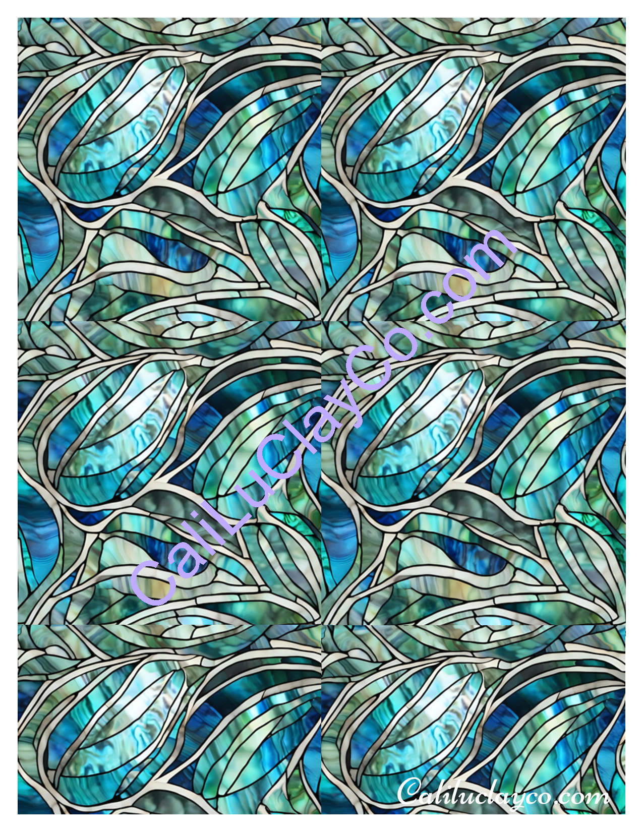 Abalone Stained Glass #3 MULTI Polymer Clay Water-Soluble Transfer Sheet / Tattoo Paper