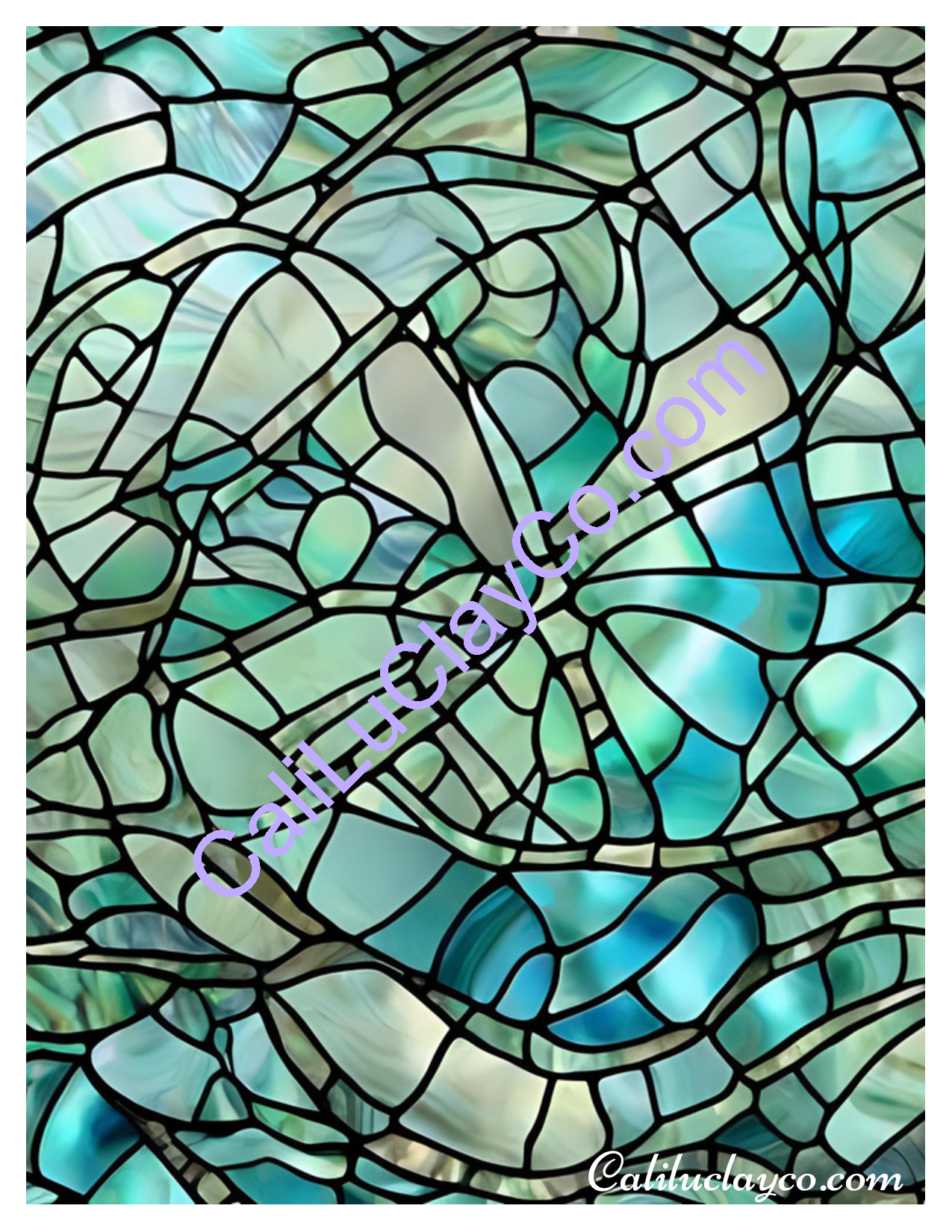 Teal Stained Glass #1 Original & Multi Polymer Clay Water-Soluble Transfer Sheet / Tattoo Paper
