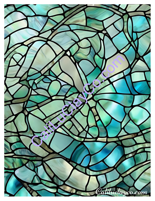 Teal Stained Glass #1 Original & Multi Polymer Clay Water-Soluble Transfer Sheet / Tattoo Paper