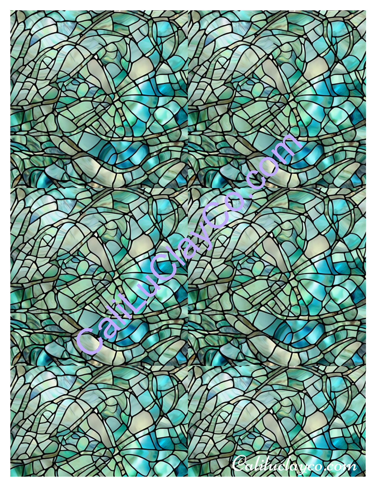 Teal Stained Glass #1 Original & Multi Polymer Clay Water-Soluble Transfer Sheet / Tattoo Paper