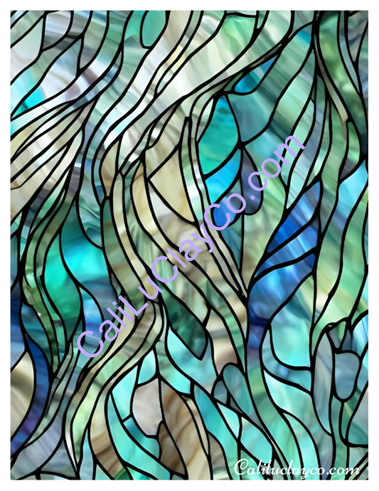 Teal Stained Glass #2 Left, Right & Multi Polymer Clay Water-Soluble Transfer Sheet / Tattoo Paper