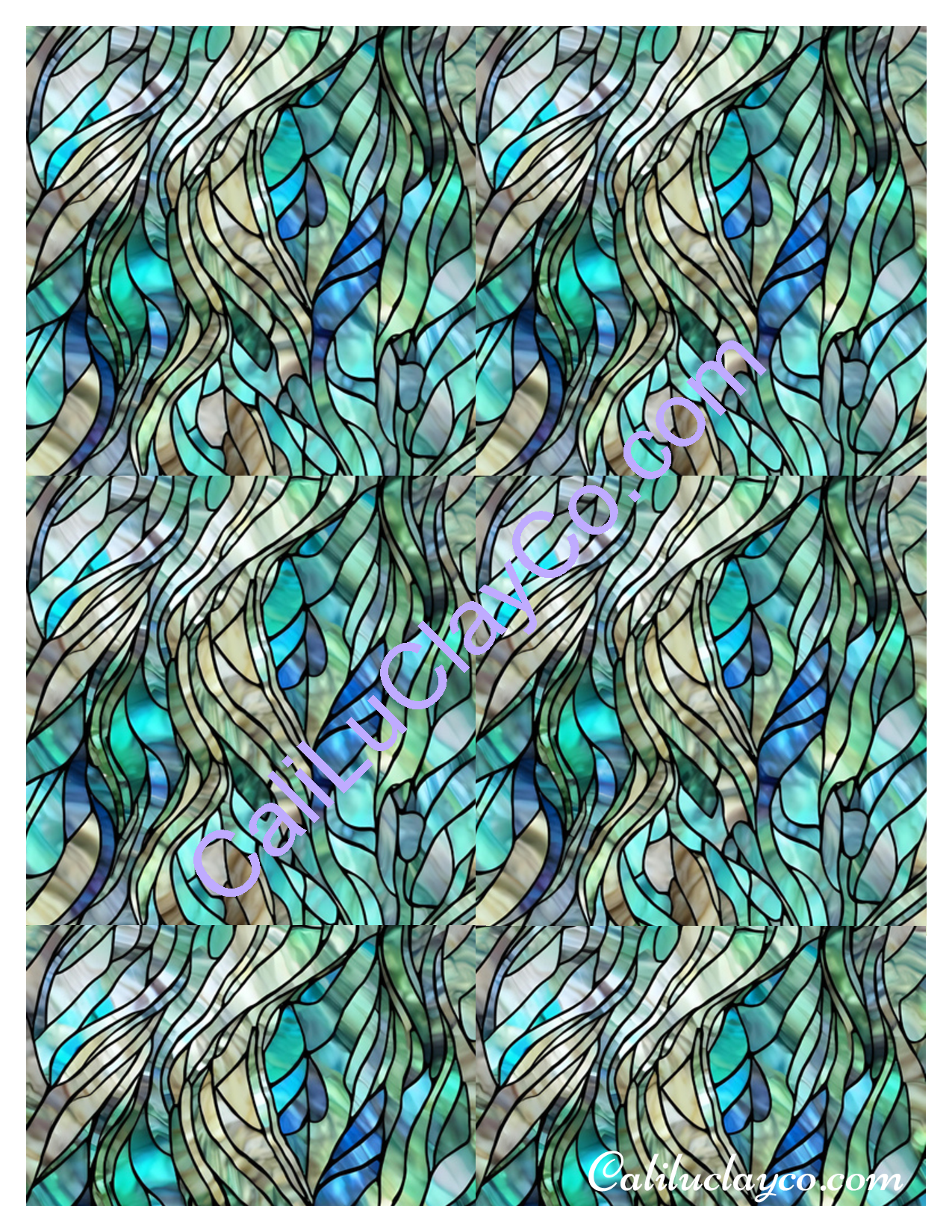 Teal Stained Glass #2 Left, Right & Multi Polymer Clay Water-Soluble Transfer Sheet / Tattoo Paper