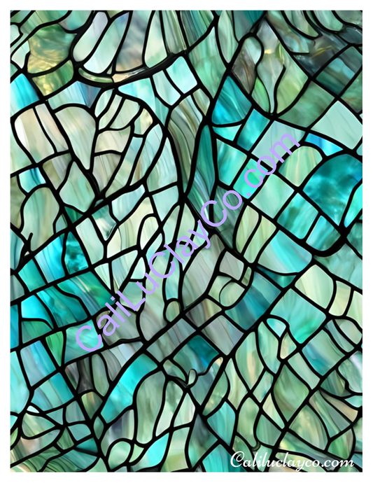Teal Stained Glass #3 Left, Right & Multi Polymer Clay Water-Soluble Transfer Sheet / Tattoo Paper