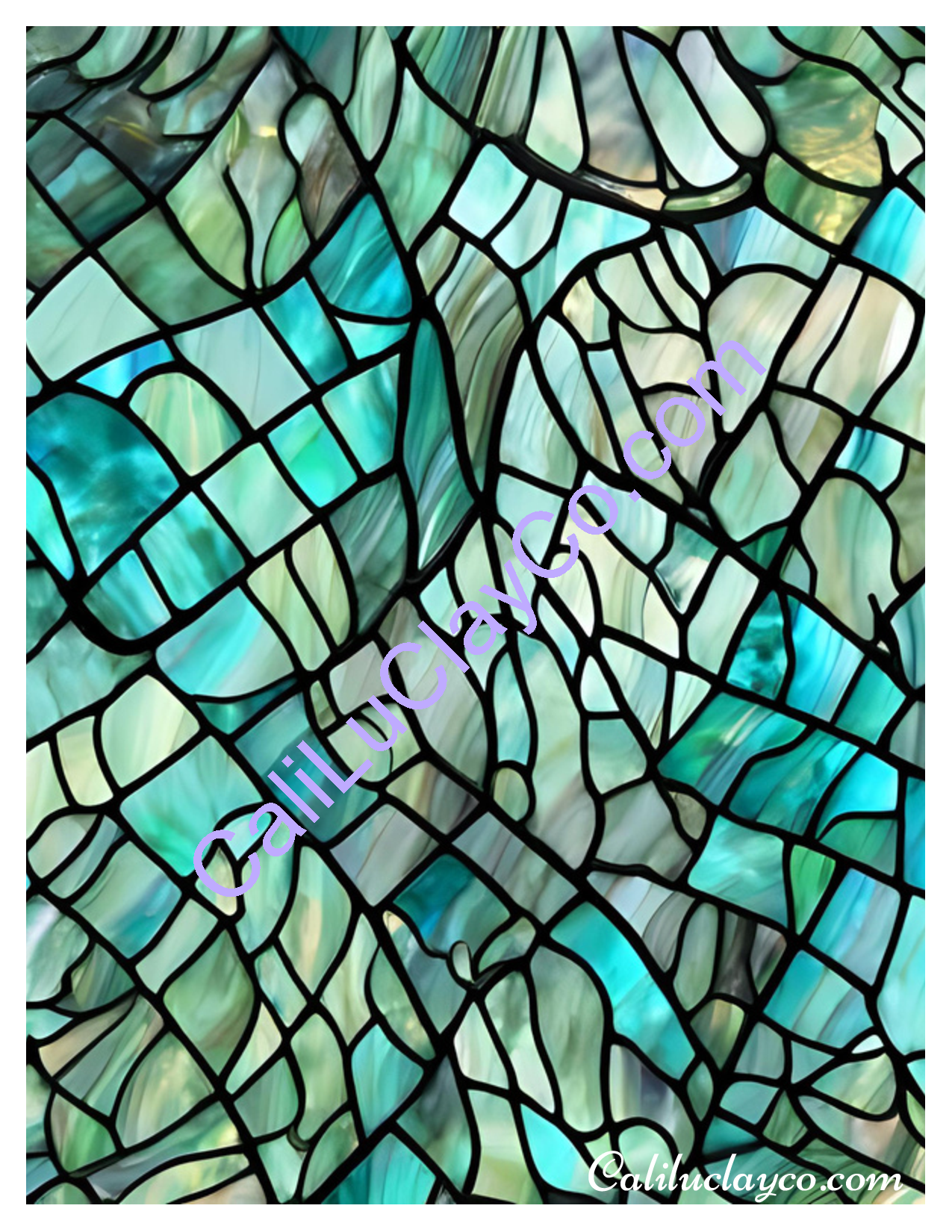 Teal Stained Glass #3 Left, Right & Multi Polymer Clay Water-Soluble Transfer Sheet / Tattoo Paper