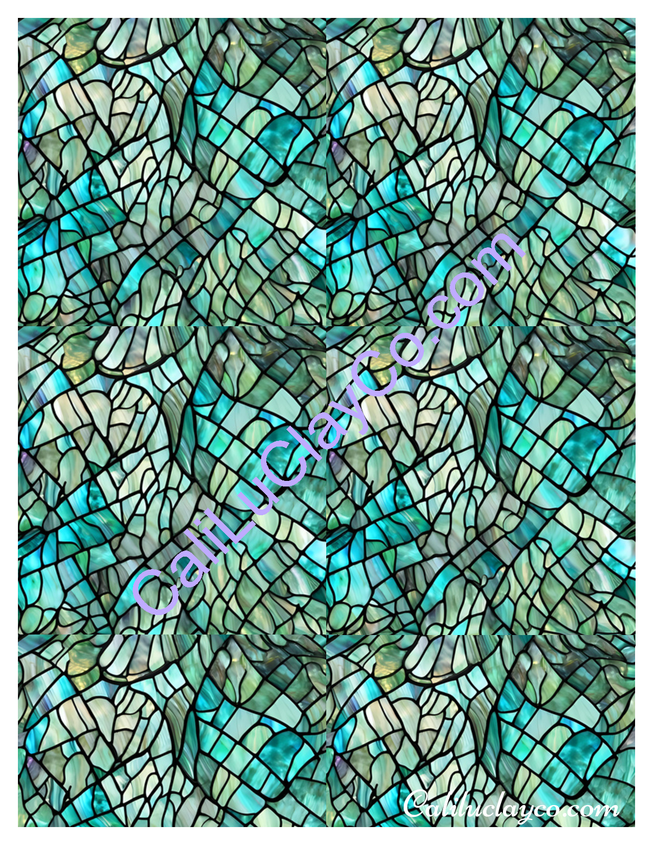Teal Stained Glass #3 Left, Right & Multi Polymer Clay Water-Soluble Transfer Sheet / Tattoo Paper