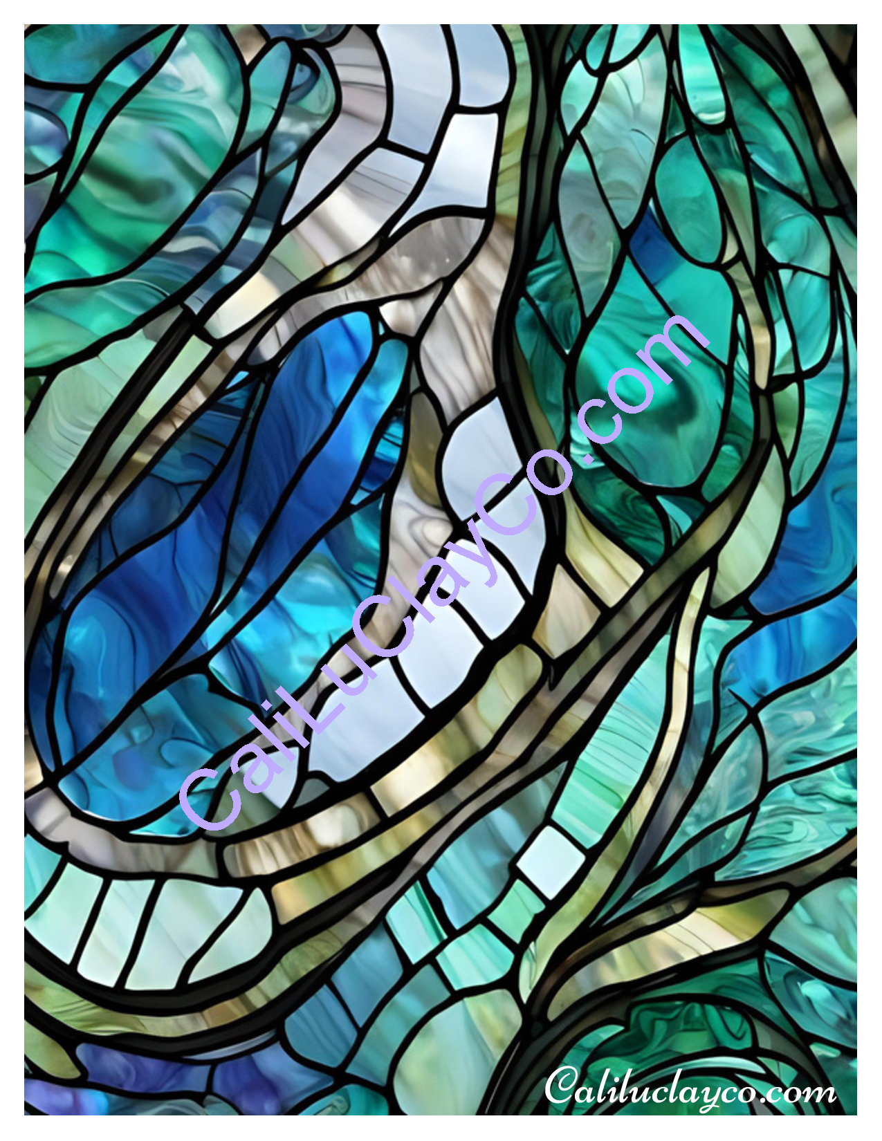 Teal Stained Glass #4 Mirrored Left & Right Polymer Clay Water-Soluble Transfer Sheet / Tattoo Paper