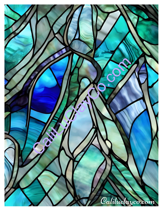 Teal Stained Glass #5 Original & Multi Polymer Clay Water-Soluble Transfer Sheet / Tattoo Paper