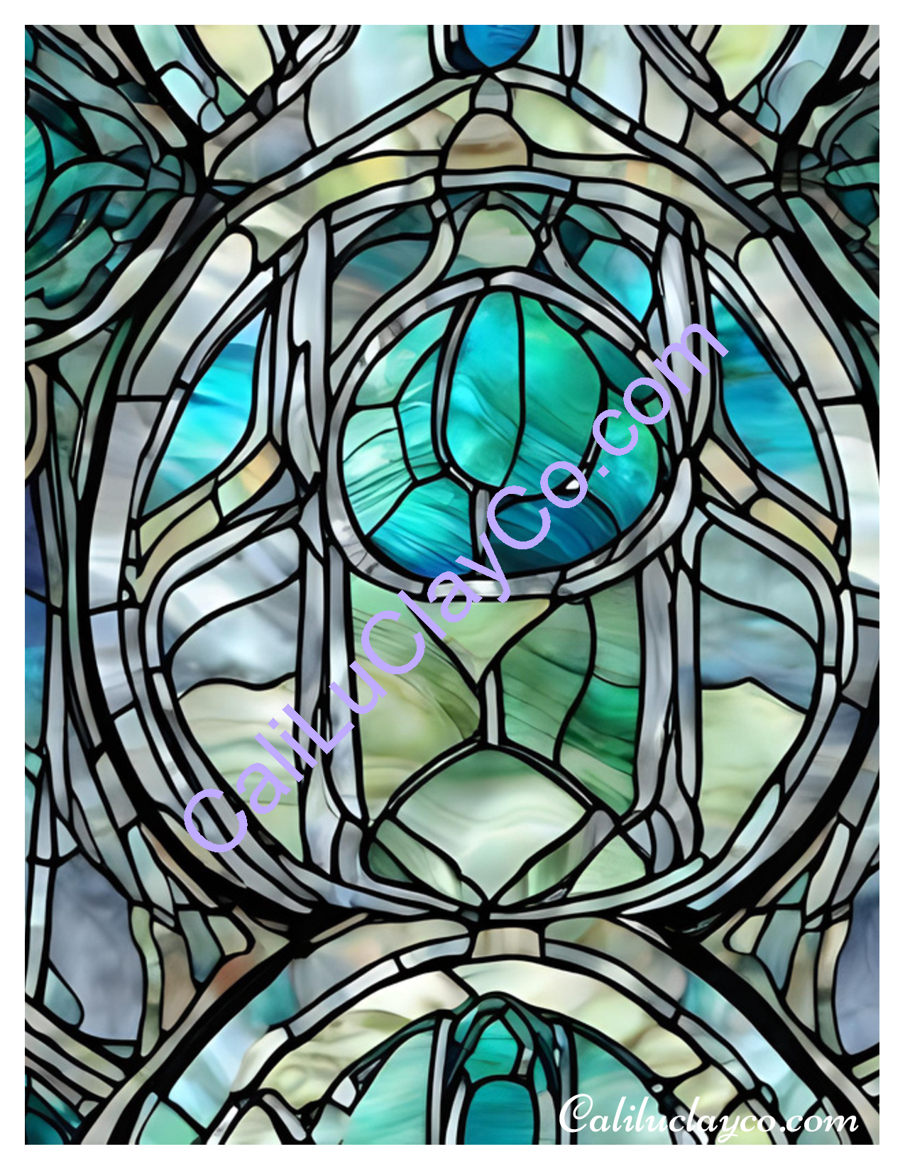 Teal Stained Glass #6 Original & Multi Polymer Clay Water-Soluble Transfer Sheet / Tattoo Paper