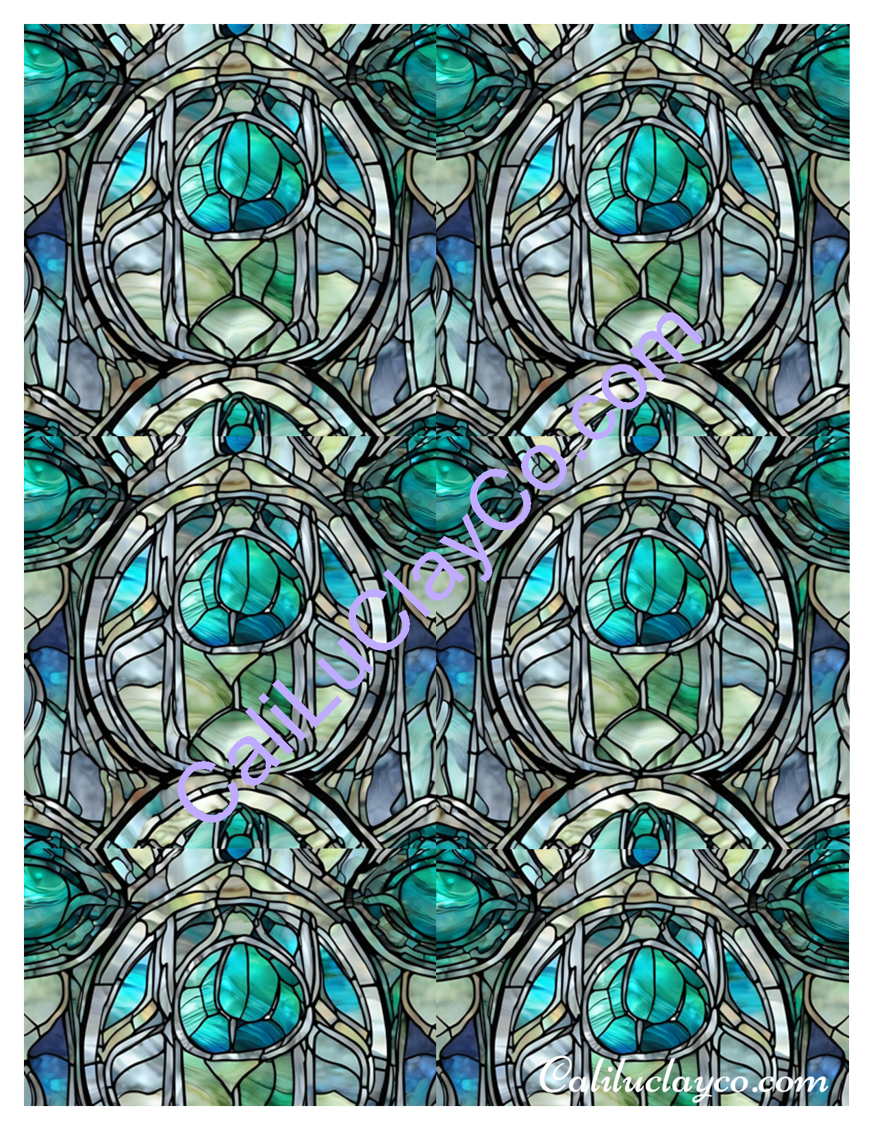 Teal Stained Glass #6 Original & Multi Polymer Clay Water-Soluble Transfer Sheet / Tattoo Paper