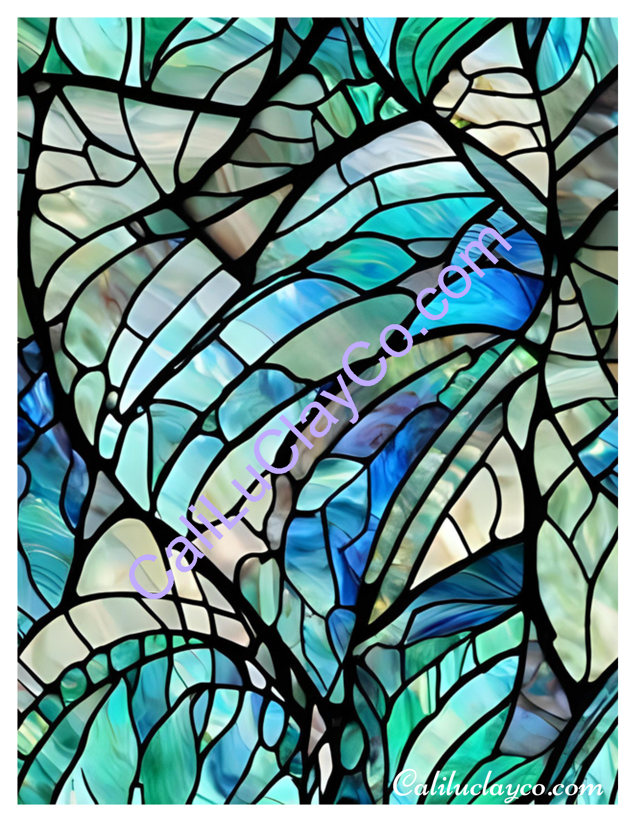 Teal Stained Glass #7 Left, Right & Mirrored Polymer Clay Water-Soluble Transfer Sheet / Tattoo Paper
