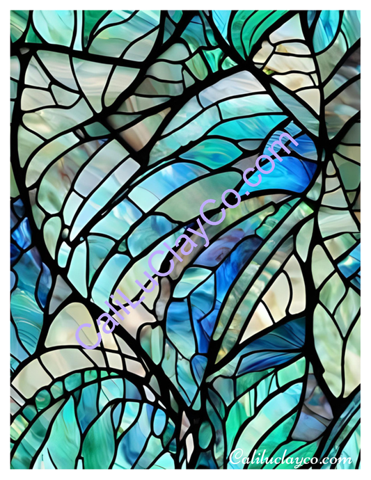 Teal Stained Glass #7 Left, Right & Mirrored Polymer Clay Water-Soluble Transfer Sheet / Tattoo Paper