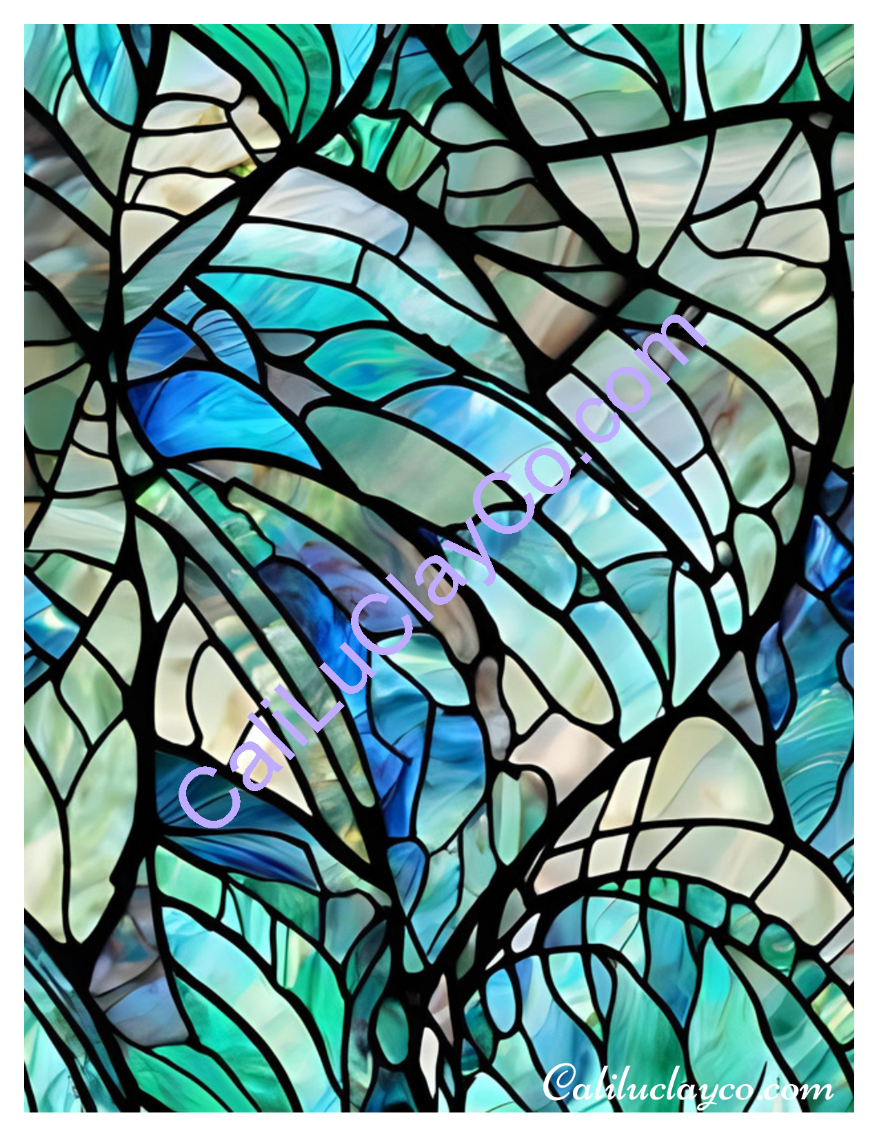 Teal Stained Glass #7 Left, Right & Mirrored Polymer Clay Water-Soluble Transfer Sheet / Tattoo Paper