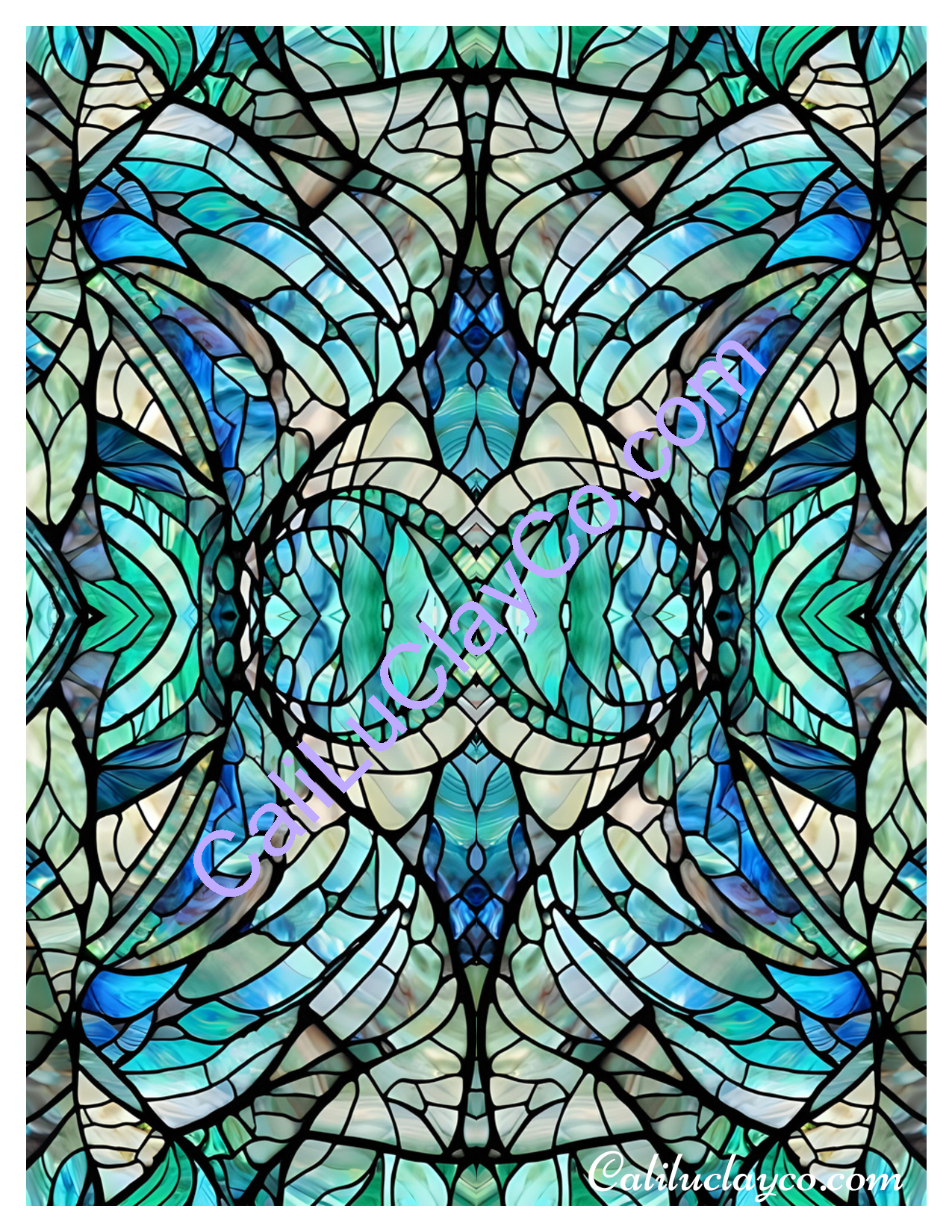 Teal Stained Glass #7 Left, Right & Mirrored Polymer Clay Water-Soluble Transfer Sheet / Tattoo Paper