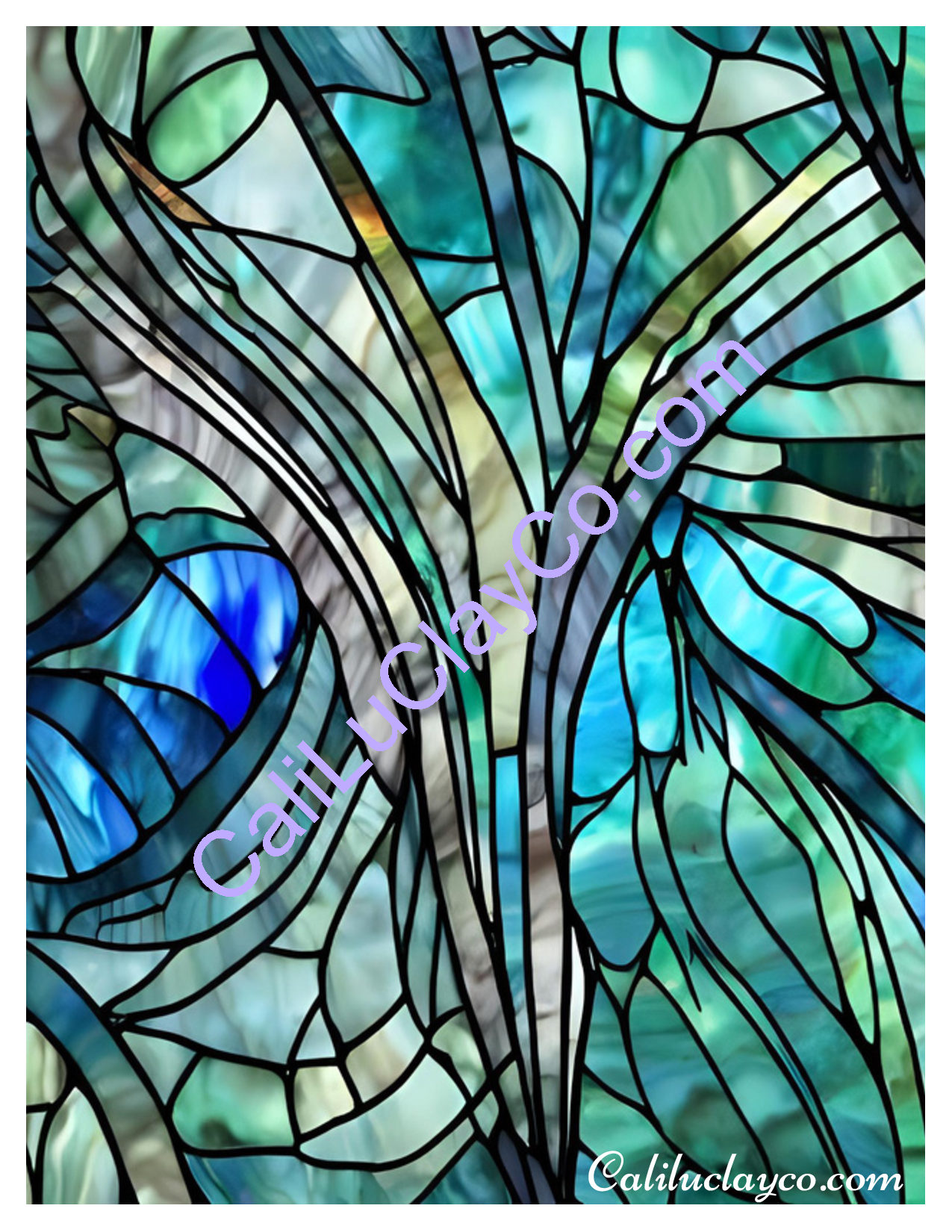 Teal Stained Glass #8 Left & Right Polymer Clay Water-Soluble Transfer Sheet / Tattoo Paper