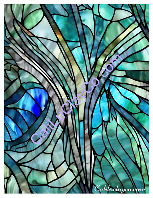 Teal Stained Glass #8 Left & Right Polymer Clay Water-Soluble Transfer Sheet / Tattoo Paper