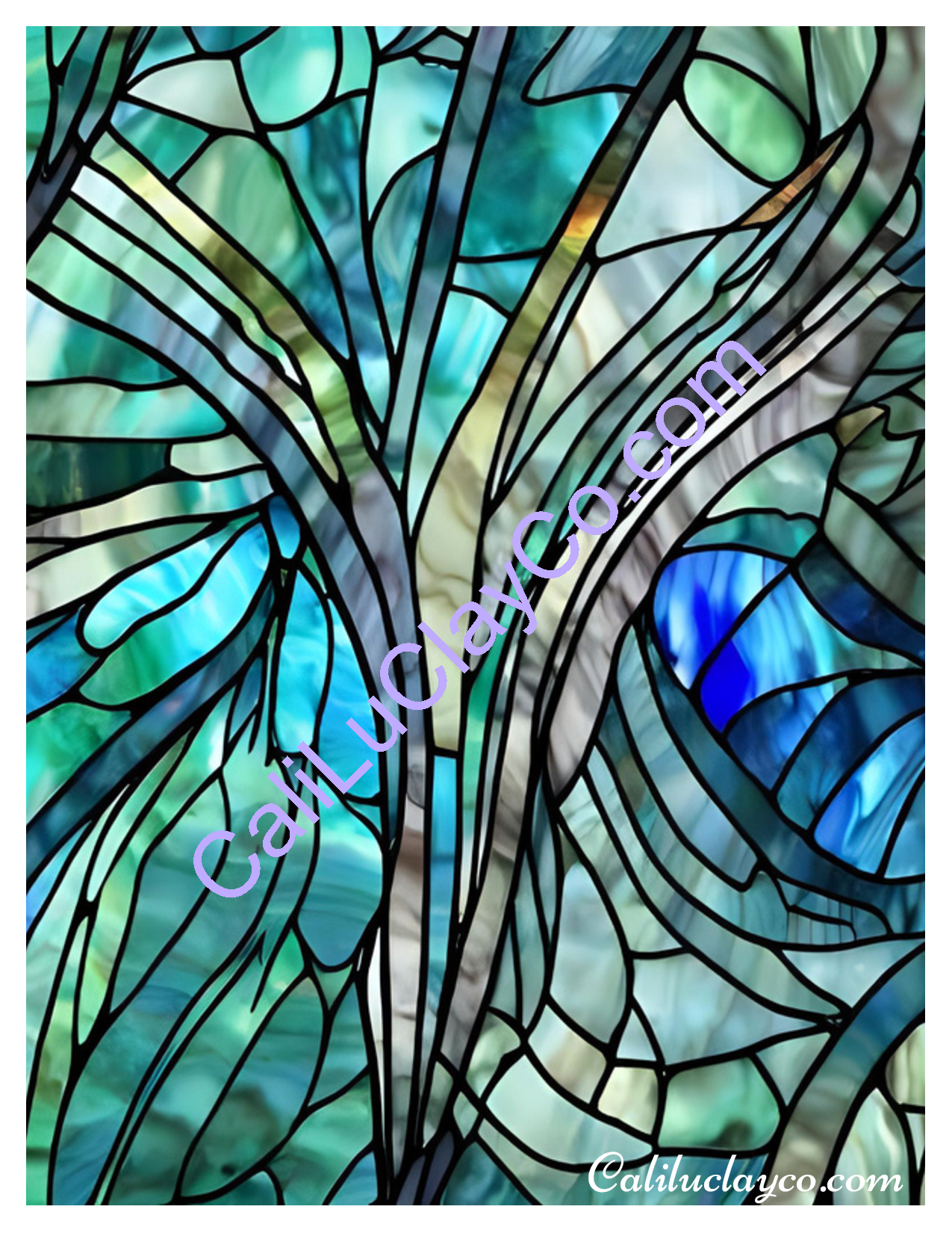 Teal Stained Glass #8 Left & Right Polymer Clay Water-Soluble Transfer Sheet / Tattoo Paper