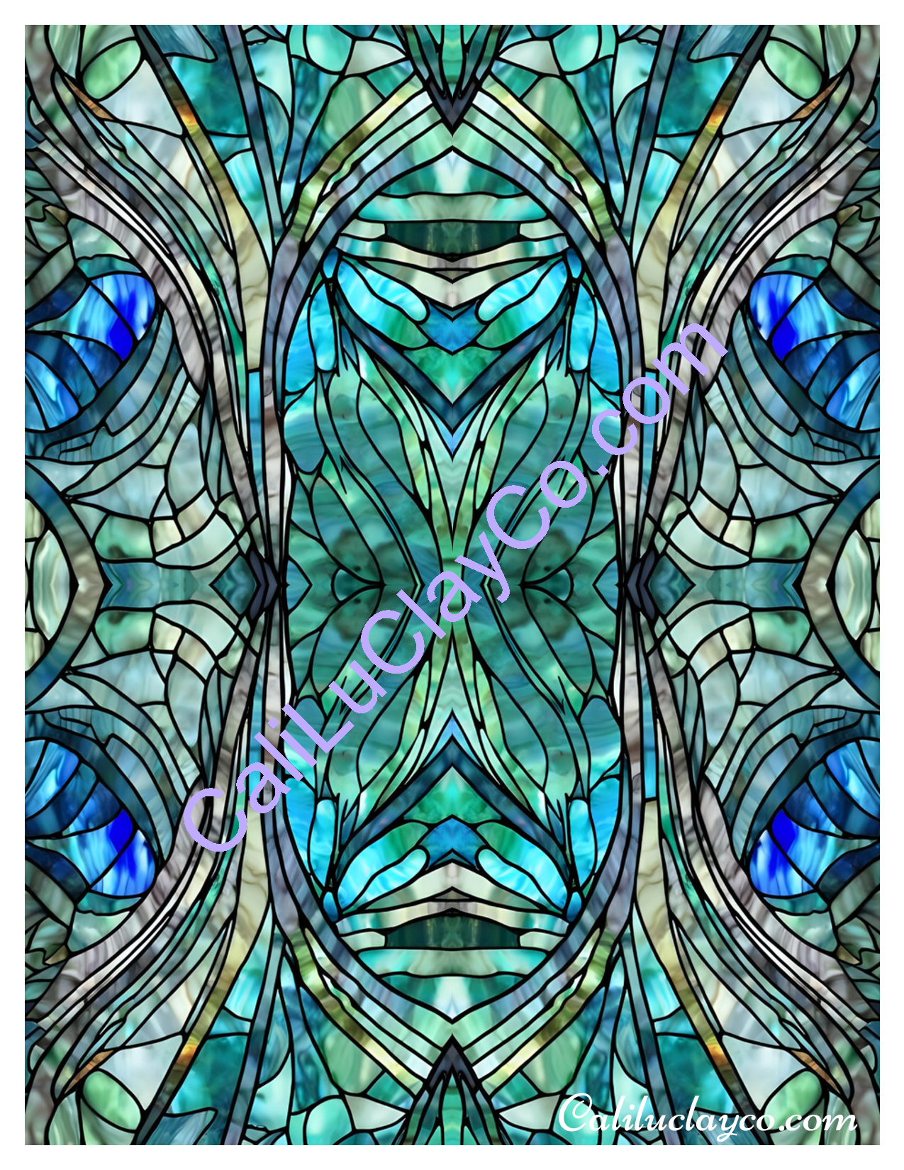 Teal Stained Glass #8 Mirrored & Multi Polymer Clay Water-Soluble Transfer Sheet / Tattoo Paper
