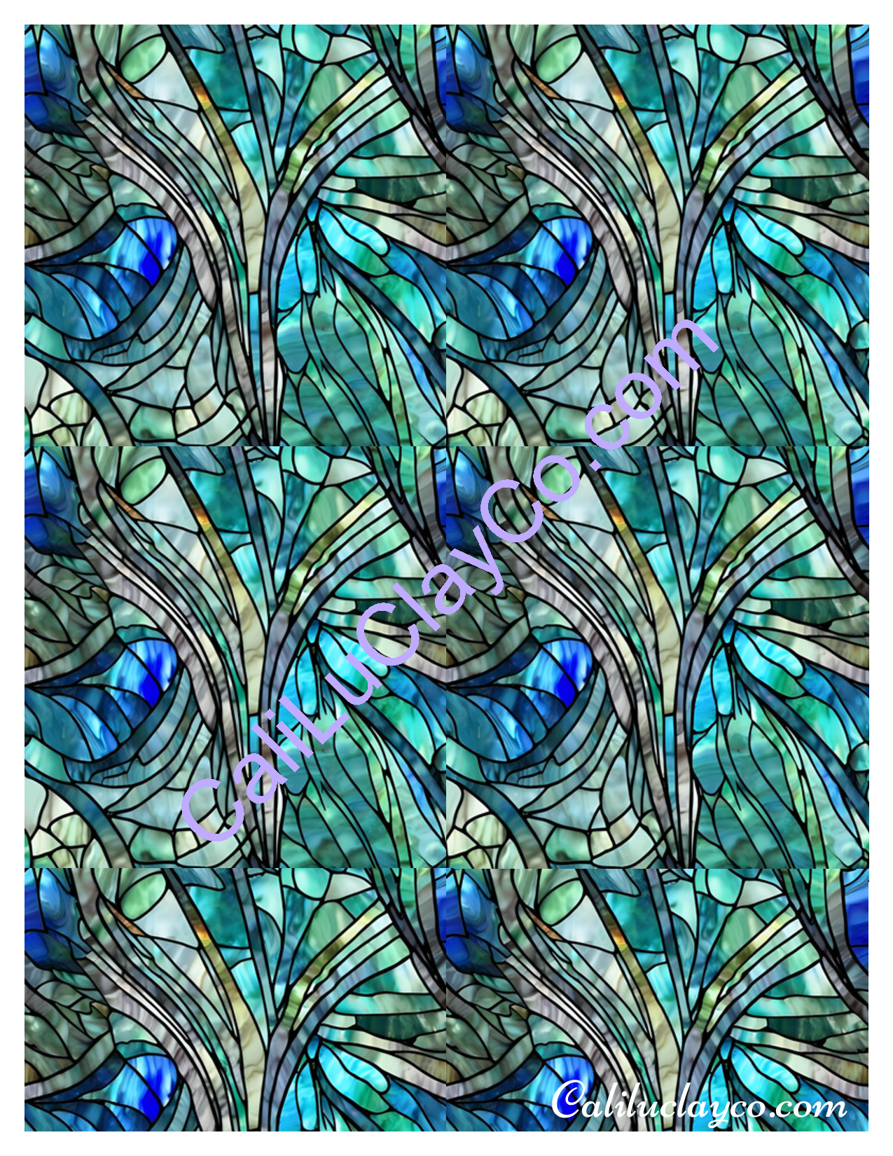 Teal Stained Glass #8 Mirrored & Multi Polymer Clay Water-Soluble Transfer Sheet / Tattoo Paper