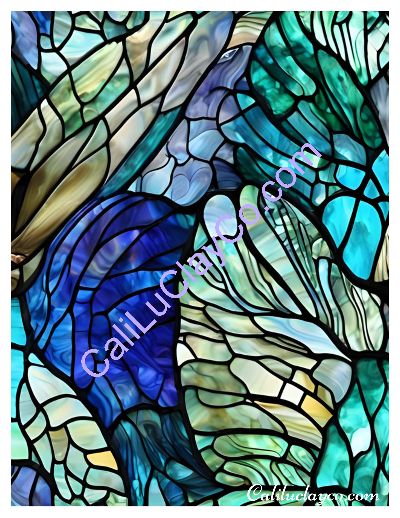 Teal Stained Glass #9 Left & Right Polymer Clay Water-Soluble Transfer Sheet / Tattoo Paper