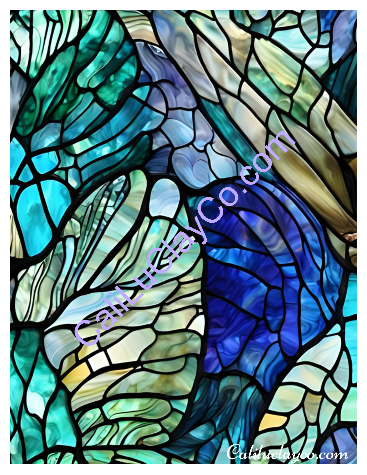 Teal Stained Glass #9 Left & Right Polymer Clay Water-Soluble Transfer Sheet / Tattoo Paper