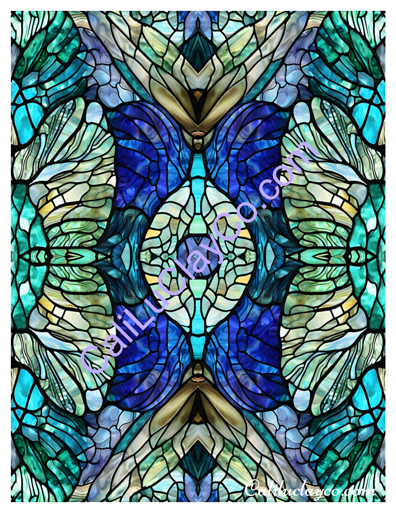 Teal Stained Glass #9 Mirrored & Multi Polymer Clay Water-Soluble Transfer Sheet / Tattoo Paper
