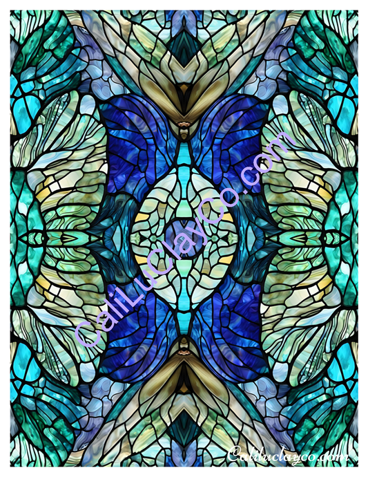 Teal Stained Glass #9 Mirrored & Multi Polymer Clay Water-Soluble Transfer Sheet / Tattoo Paper