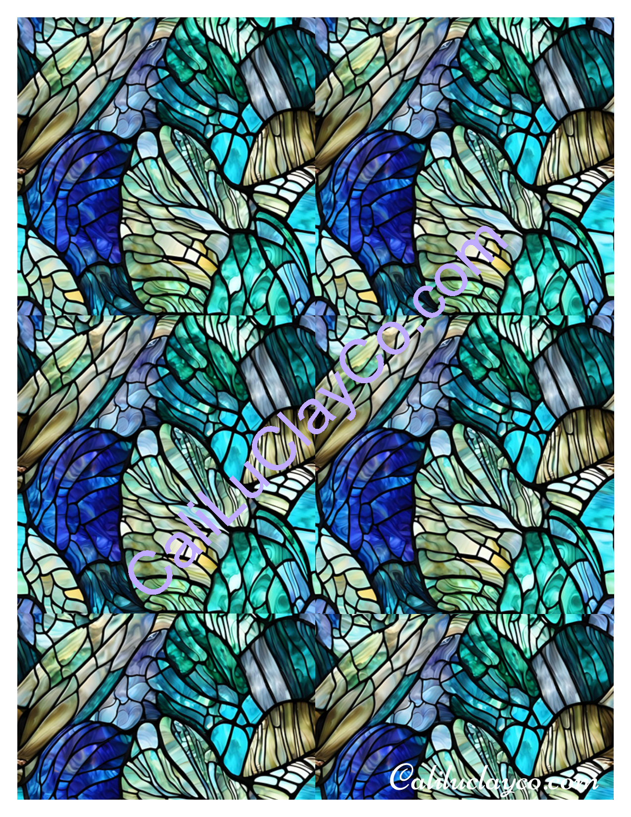 Teal Stained Glass #9 Mirrored & Multi Polymer Clay Water-Soluble Transfer Sheet / Tattoo Paper