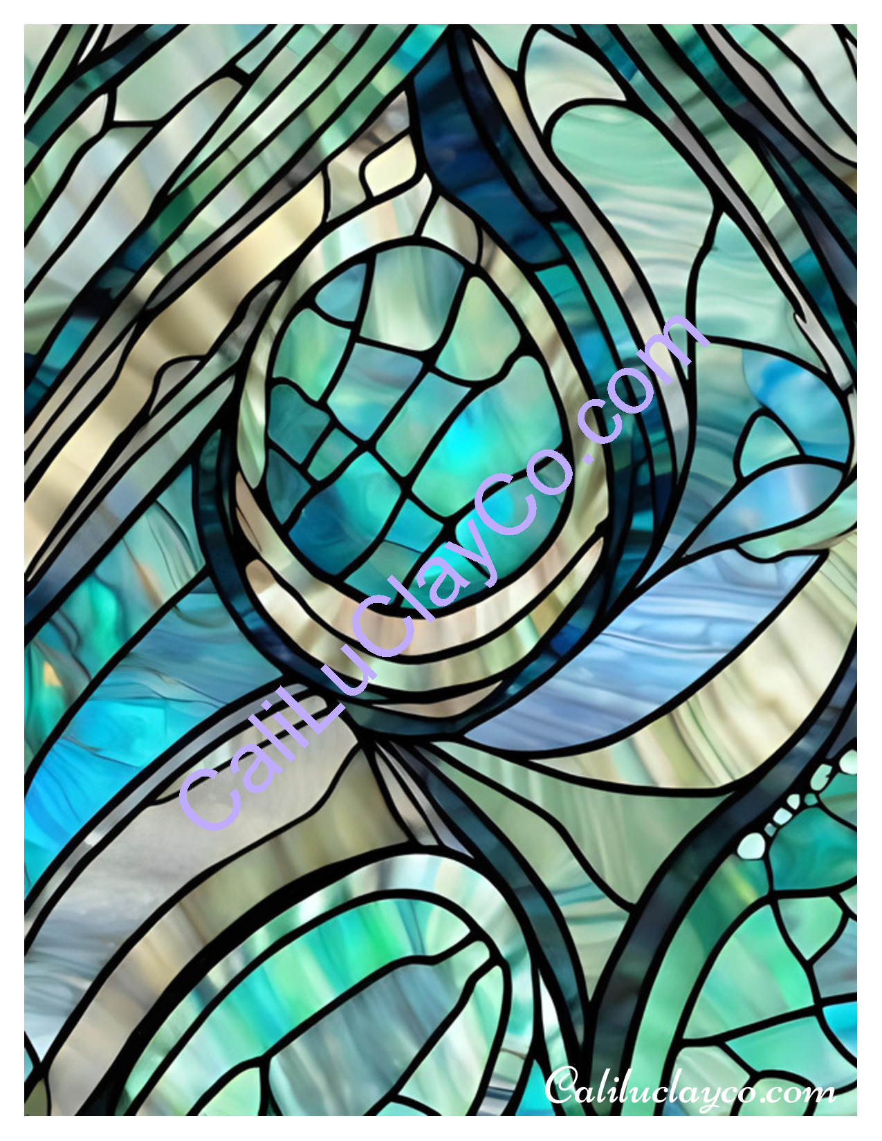 Teal Stained Glass #10 Original & Multi Polymer Clay Water-Soluble Transfer Sheet / Tattoo Paper