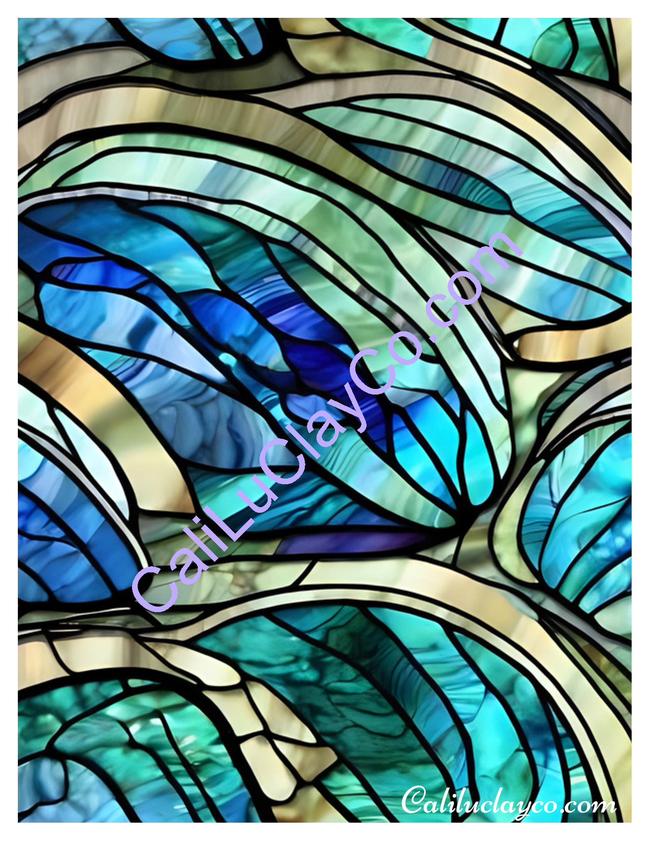 Teal Stained Glass #11 Left & Right Polymer Clay Water-Soluble Transfer Sheet / Tattoo Paper