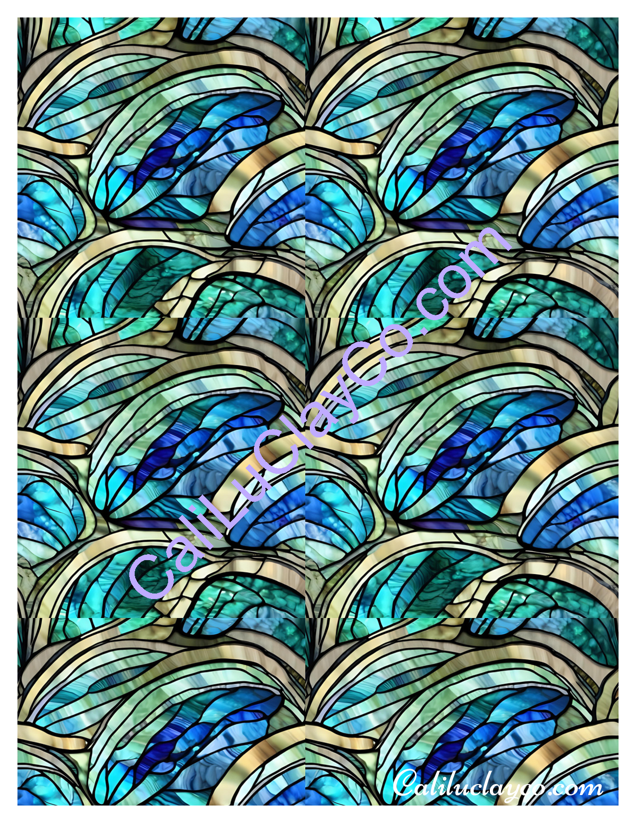 Teal Stained Glass #11 MULTI Polymer Clay Water-Soluble Transfer Sheet / Tattoo Paper