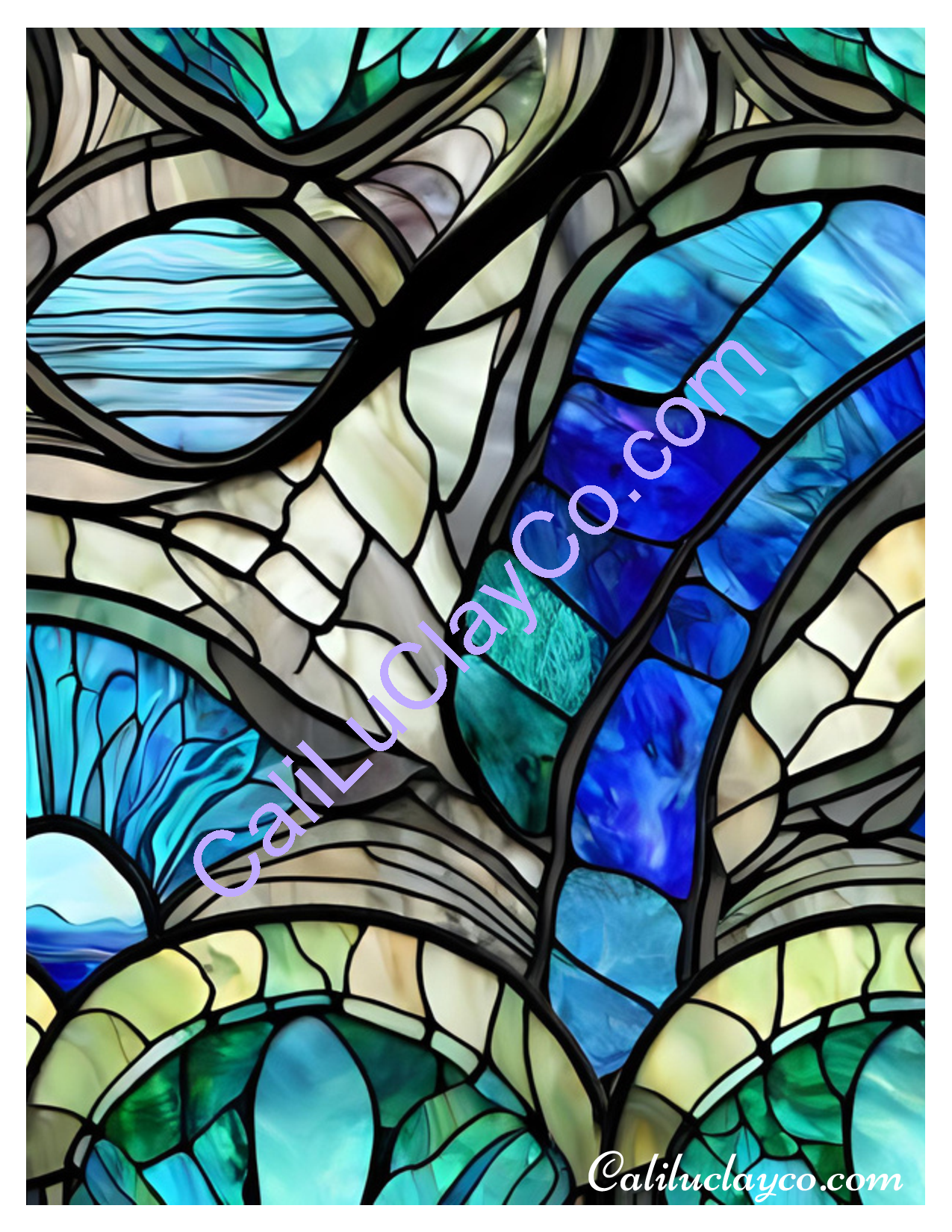 Teal Stained Glass #12 Left & Right Polymer Clay Water-Soluble Transfer Sheet / Tattoo Paper
