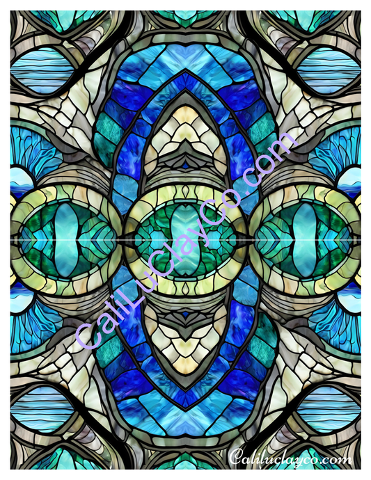 Teal Stained Glass #12 Mirrored Polymer Clay Water-Soluble Transfer Sheet / Tattoo Paper