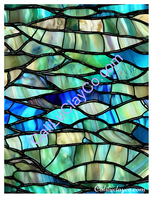 Abalone Stained Glass #4 Left & Right Polymer Clay Water-Soluble Transfer Sheet / Tattoo Paper