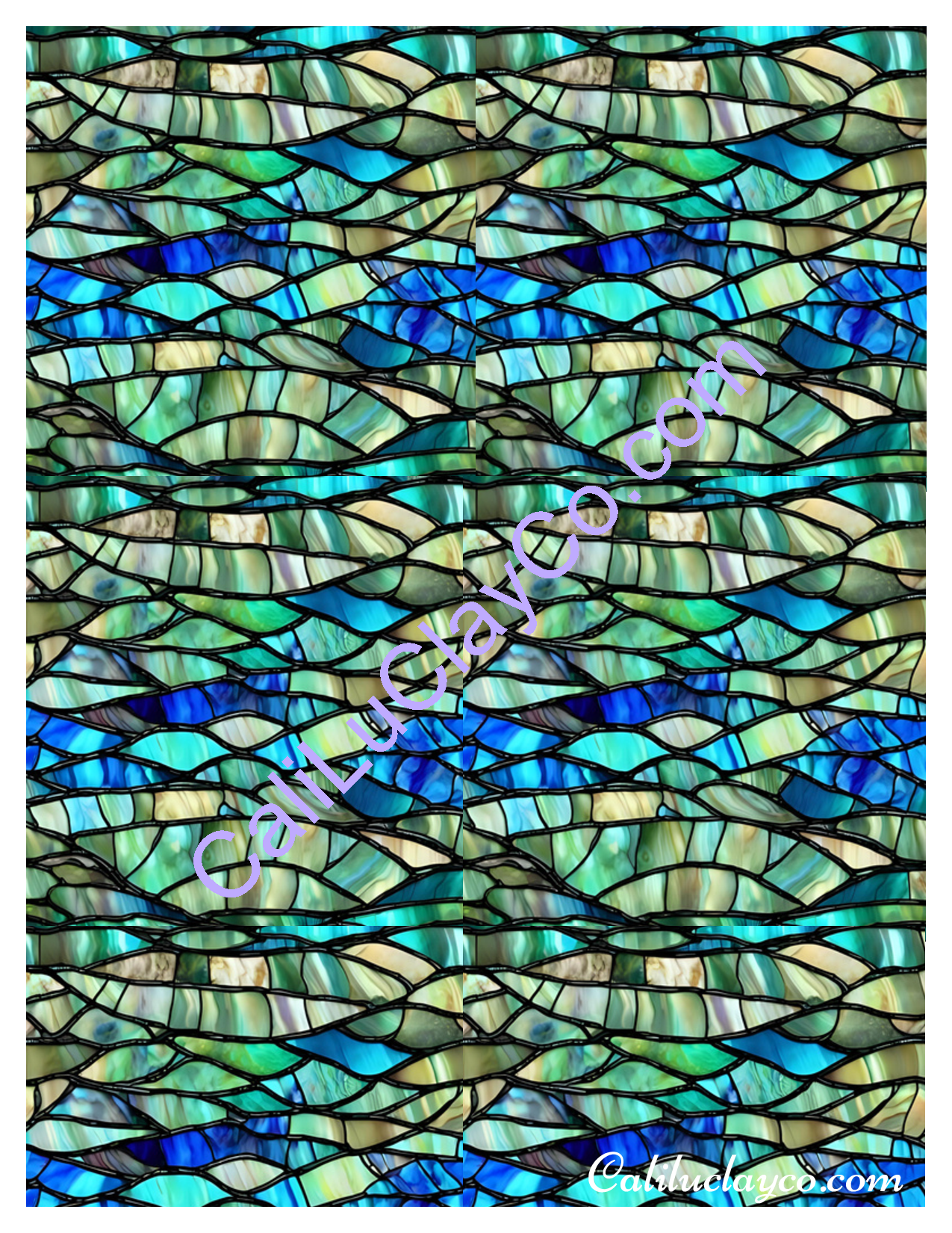 Abalone Stained Glass #4 MULTI Polymer Clay Water-Soluble Transfer Sheet / Tattoo Paper