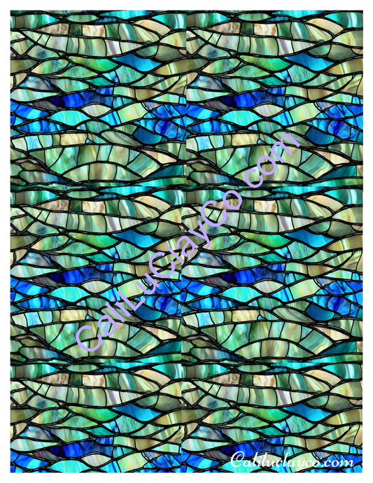 Abalone Stained Glass #4 MULTI Polymer Clay Water-Soluble Transfer Sheet / Tattoo Paper