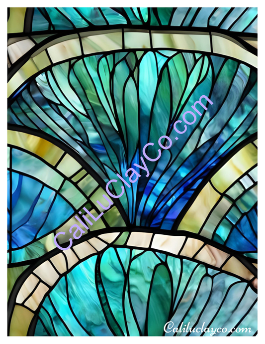 Teal Stained Glass #13 Left & Right Polymer Clay Water-Soluble Transfer Sheet / Tattoo Paper