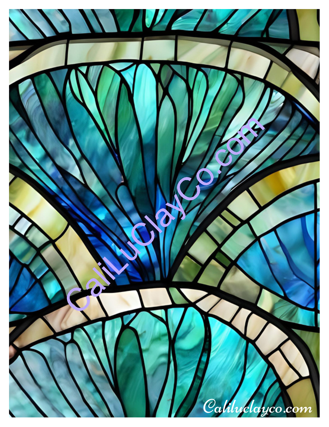 Teal Stained Glass #13 Left & Right Polymer Clay Water-Soluble Transfer Sheet / Tattoo Paper