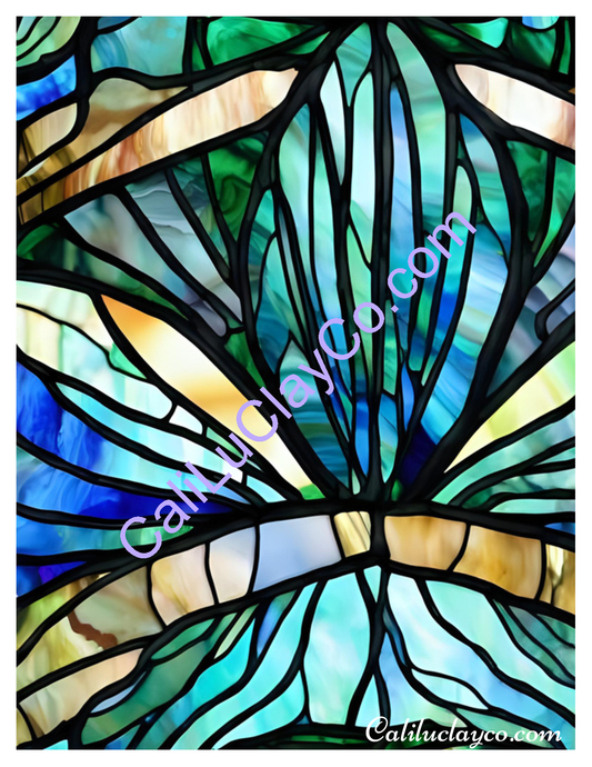 Teal Stained Glass #14 Left & Right Polymer Clay Water-Soluble Transfer Sheet / Tattoo Paper
