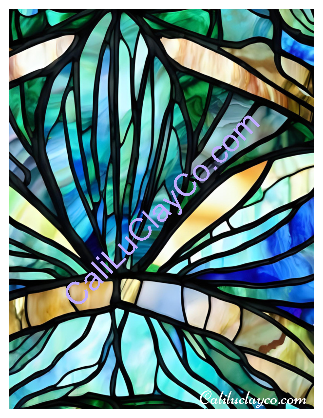 Teal Stained Glass #14 Left & Right Polymer Clay Water-Soluble Transfer Sheet / Tattoo Paper