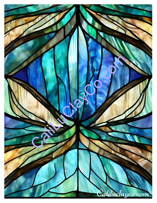 Teal Stained Glass #15 Original Larger Pattern Polymer Clay Water-Soluble Transfer Sheet / Tattoo Paper