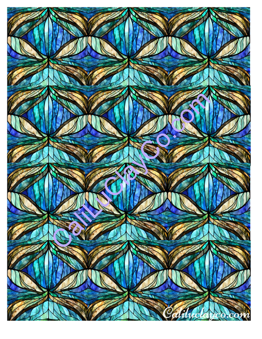 Teal Stained Glass #15 MULTI Polymer Clay Water-Soluble Transfer Sheet / Tattoo Paper