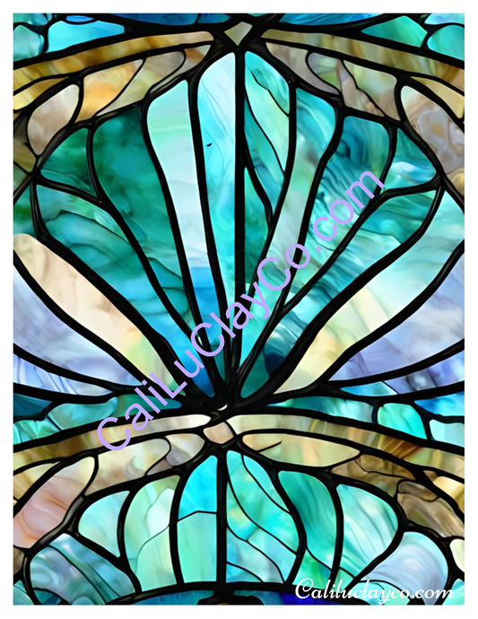 Teal Stained Glass #16 Left & Right Polymer Clay Water-Soluble Transfer Sheet / Tattoo Paper