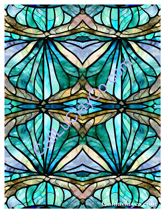 Teal Stained Glass #16 Mirrored Polymer Clay Water-Soluble Transfer Sheet / Tattoo Paper