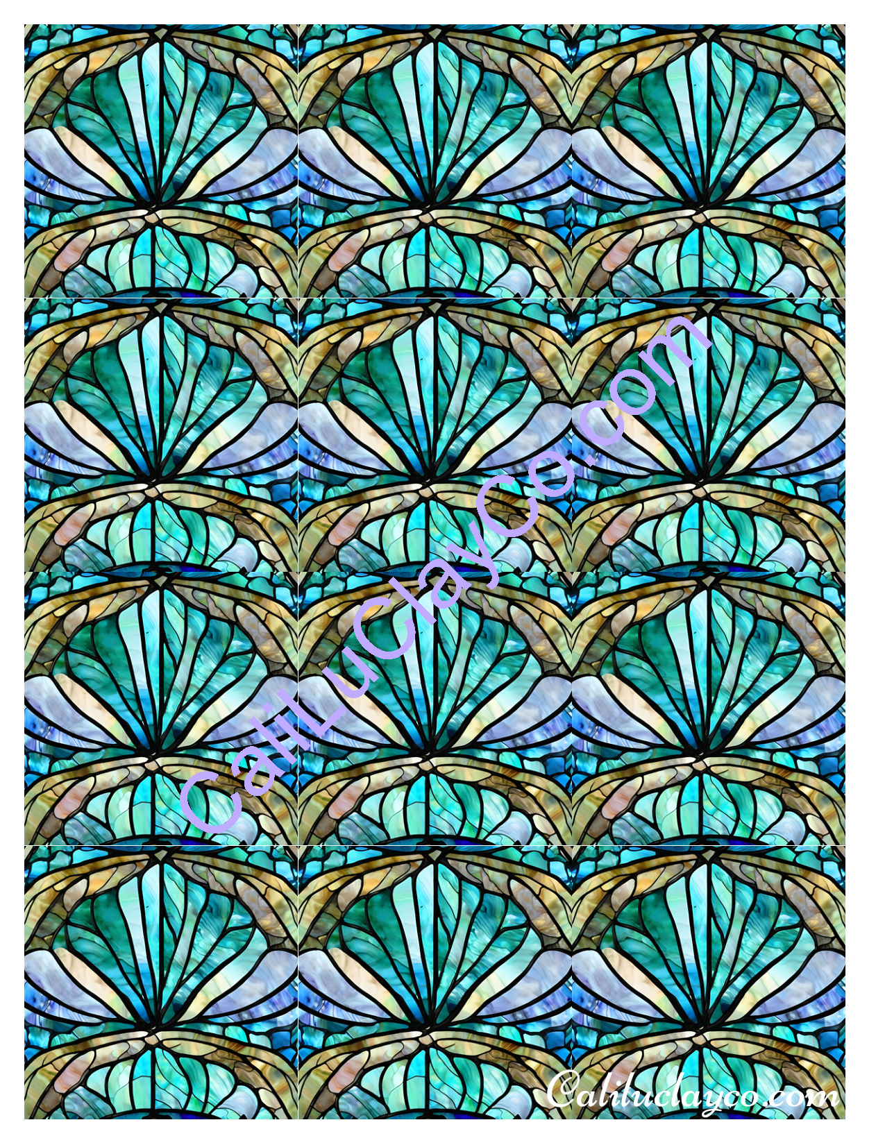 Teal Stained Glass #16 MULTI Polymer Clay Water-Soluble Transfer Sheet / Tattoo Paper