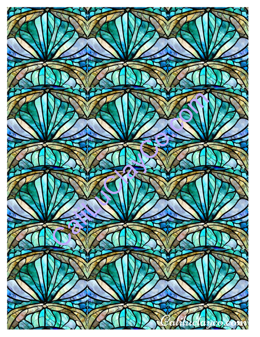 Teal Stained Glass #16 MULTI Polymer Clay Water-Soluble Transfer Sheet / Tattoo Paper