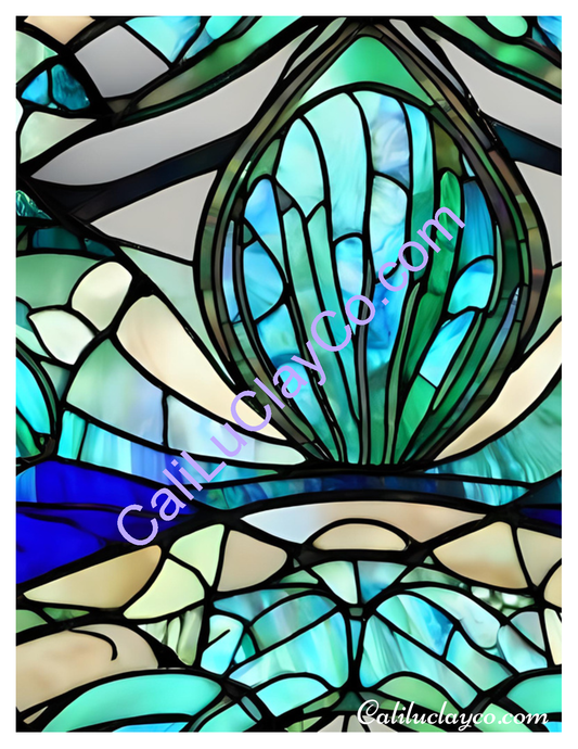 Teal Stained Glass #17 Original Larger Pattern Polymer Clay Water-Soluble Transfer Sheet / Tattoo Paper