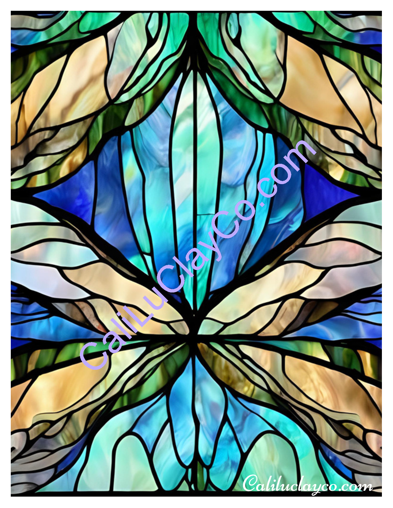 Teal Stained Glass #18 Left & Right Polymer Clay Water-Soluble Transfer Sheet / Tattoo Paper